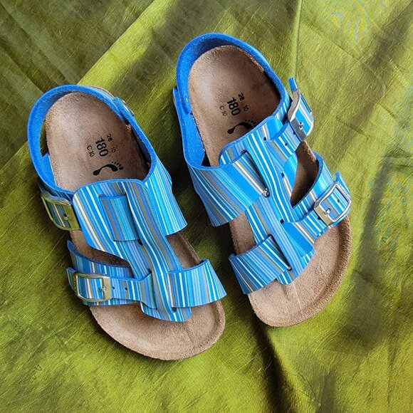 Birki's Blue Striped Sandals for Boys size 10 - Picture 2 of 6